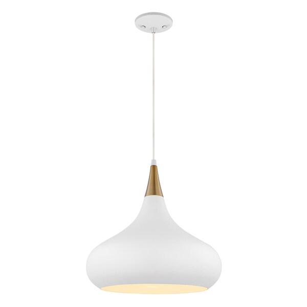 Phoenix 1-Light Medium Pendant - Matte White With Burnished Brass